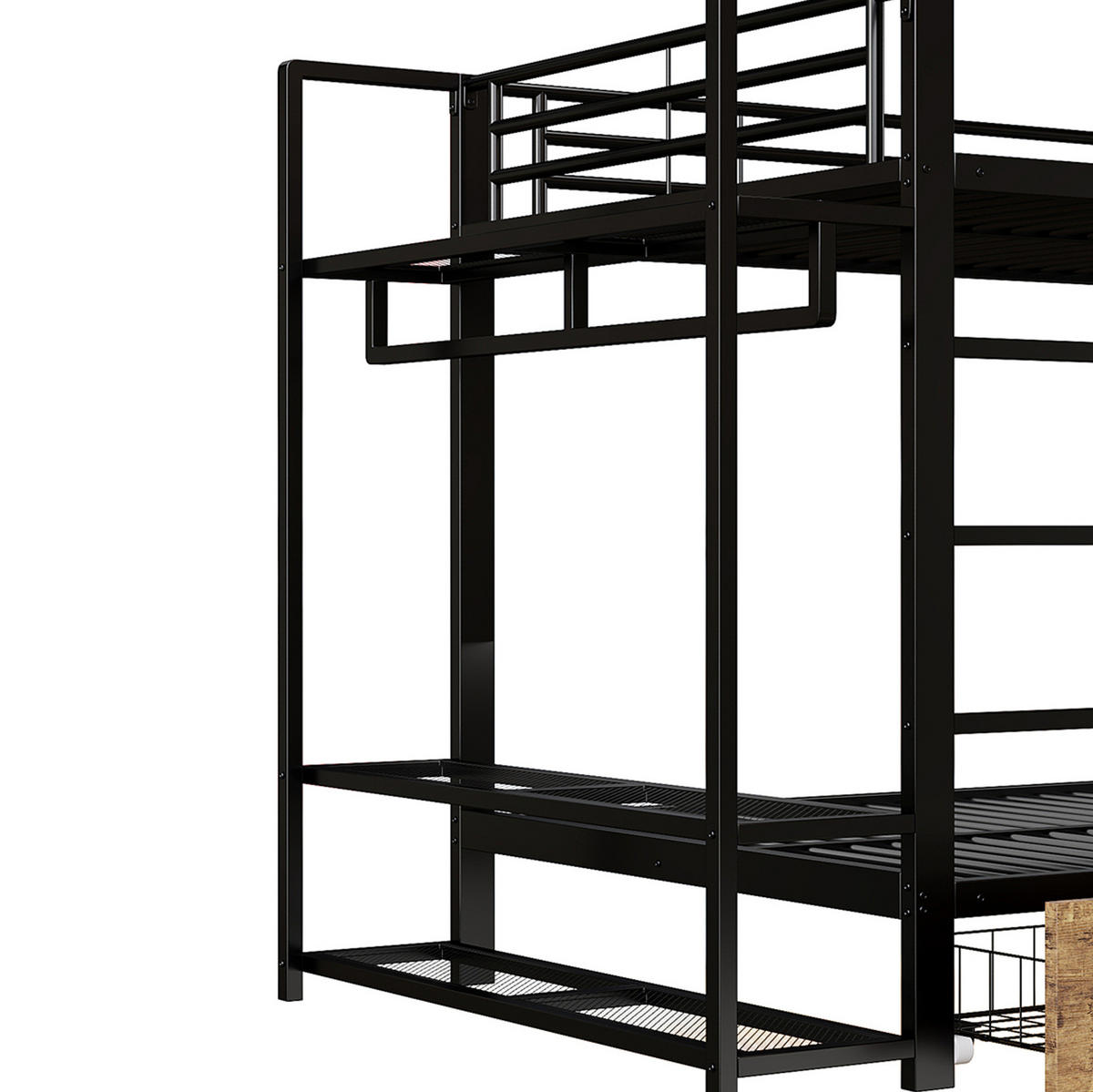 ETAGENBETT 140/200 cm aus Metall mit LED-Lichtleiste, Schubladen, Schwarz - Schwarz, Metall (140/200cm) - OKMYHOME