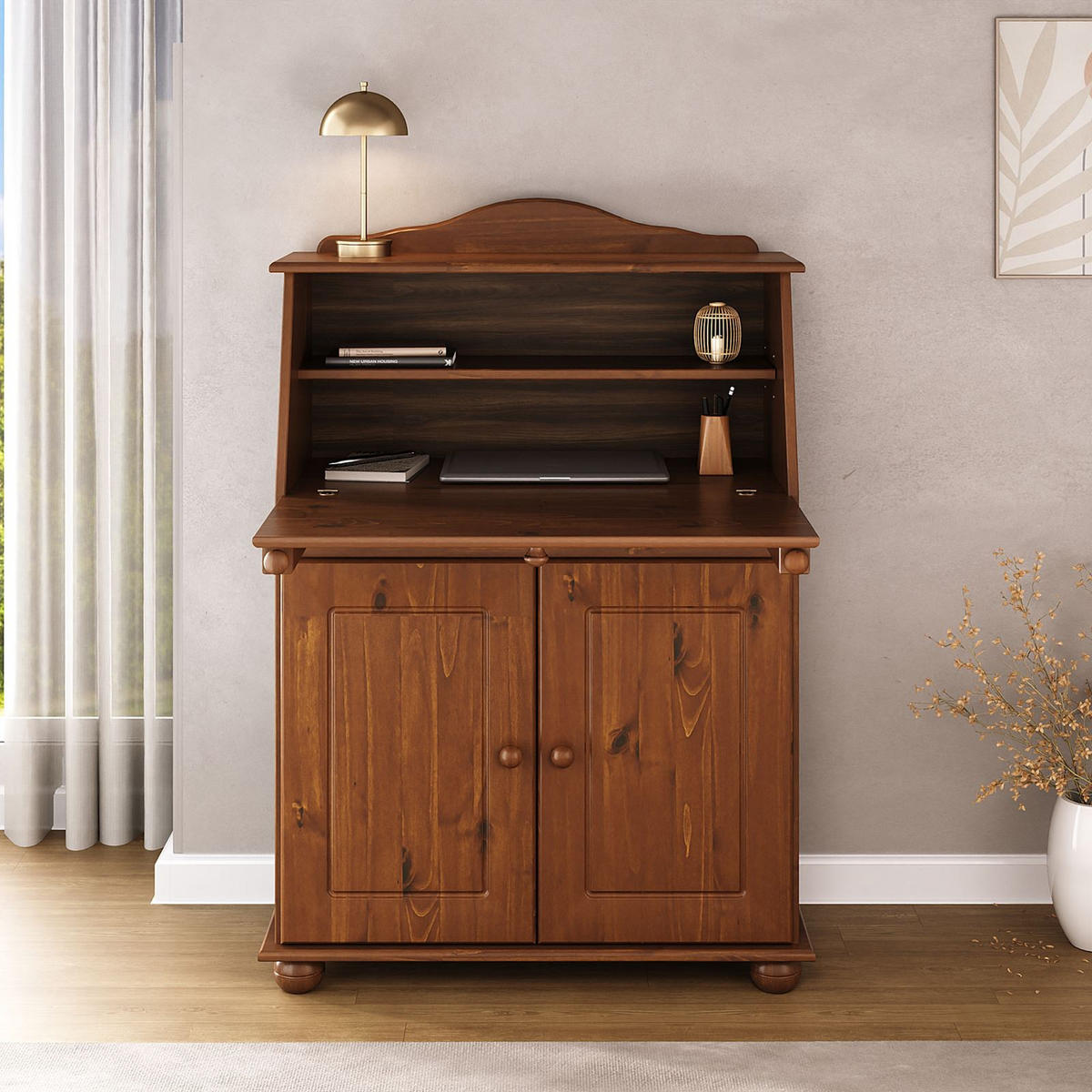 SEKRETÄR DAVID - Kastanienfarben, Holz (38/82/117cm) - IDIMEX