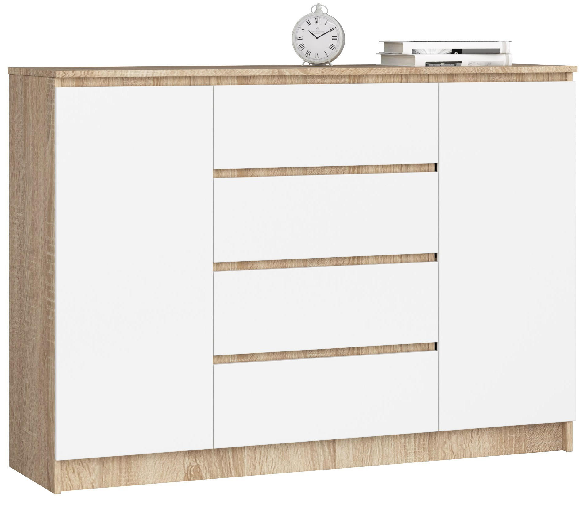 KOMMODE Sonoma Eiche, Weiß 138x40x99 cm - Weiß/Sonoma Eiche, Holzwerkstoff (138/99/40cm) - Akord
