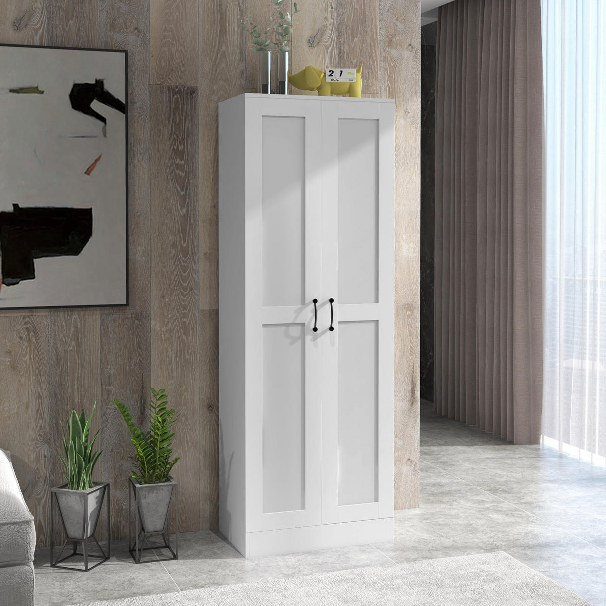 HIGHBOARD DE-11074 2 Türen & 5 Böden (3 verstellbar) Weiß - Weiß, Holzwerkstoff (36.5/175/60cm) - ComfortXL