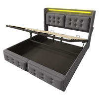 POLSTERBETT 180x200cm Doppelbett LED-Kopfteil USB-C Hydraulik Grau - Grau, Holz - FLIEKS