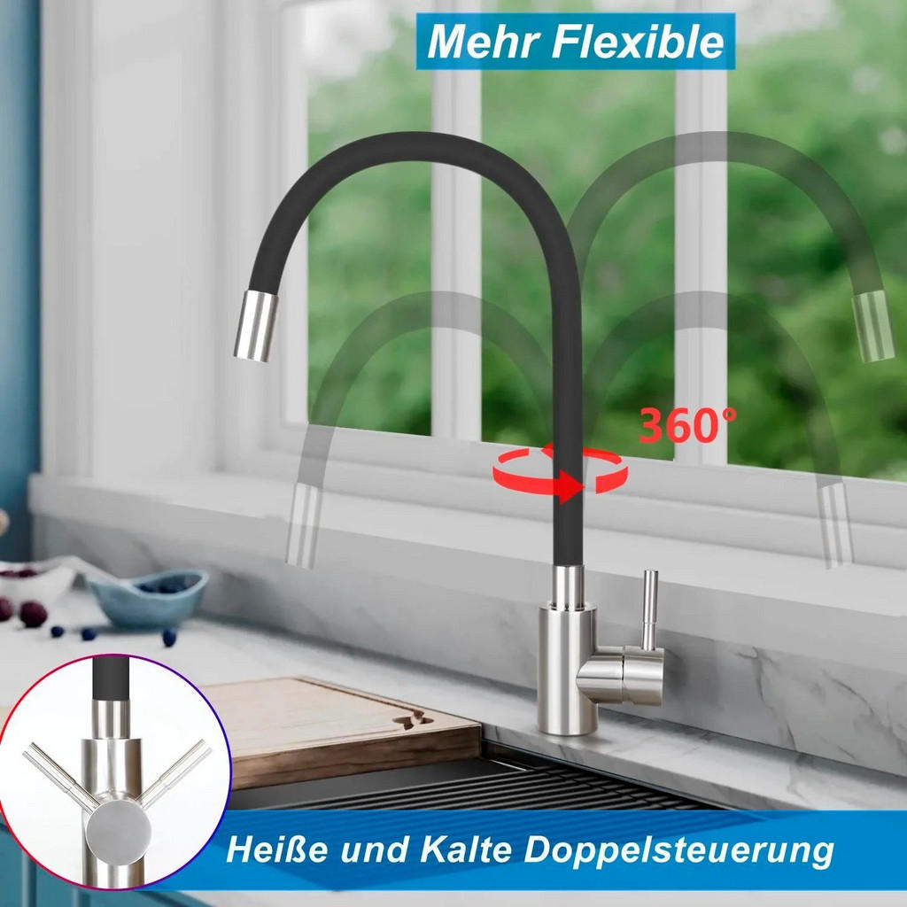 Thumbnail - Nettlife Küchenarmatur, Schwarz, Metall, 6x38x27 cm, Küchen, Küchenausstattung, Küchenarmaturen
