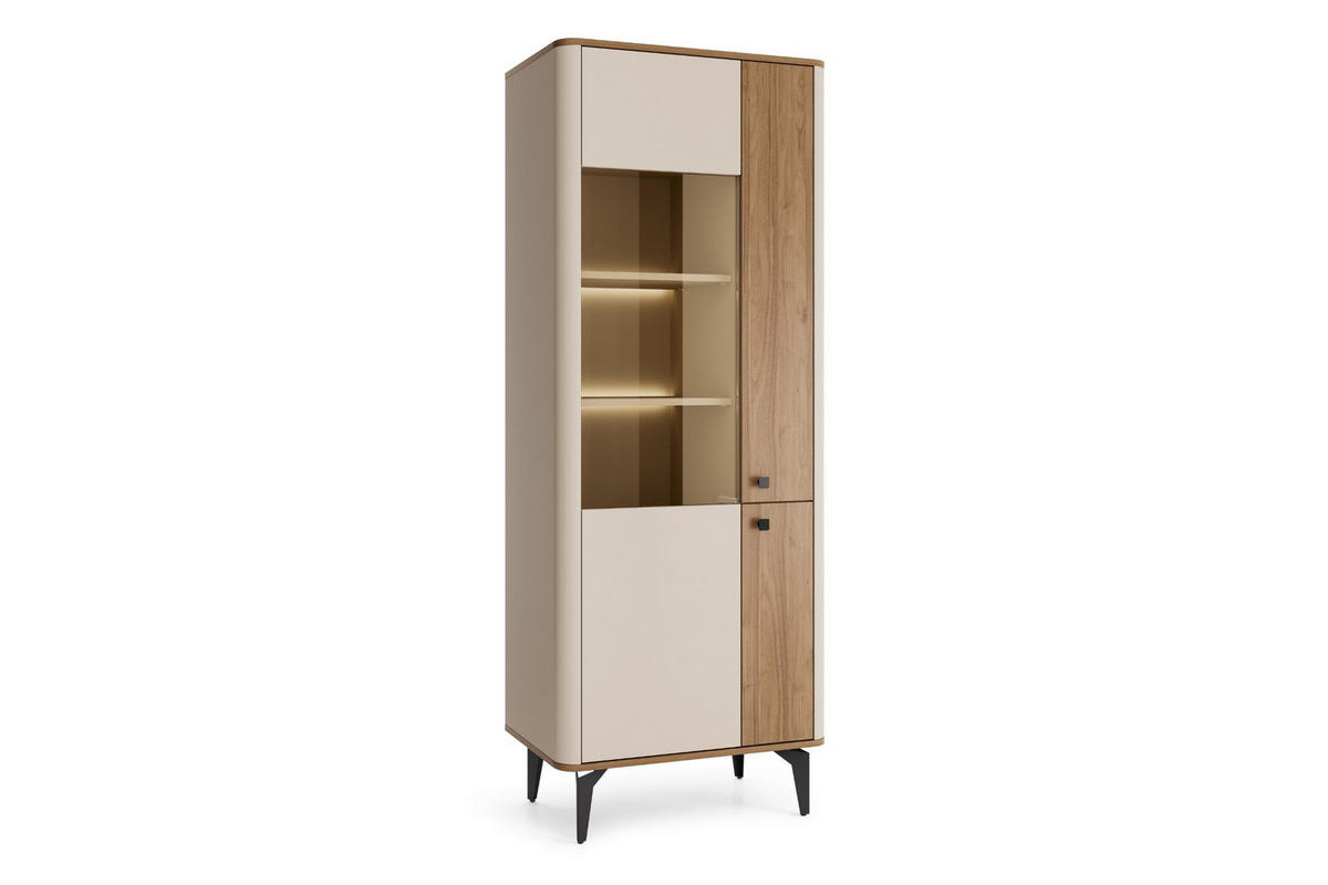 VITRINE AURO 02 73/190/40 cm in Kaschmir / Royal Nussbaum mit LED - Kaschmir/Nussbaumfarben, Holzwerkstoff (73/190/40cm) - Deine Möbel 24