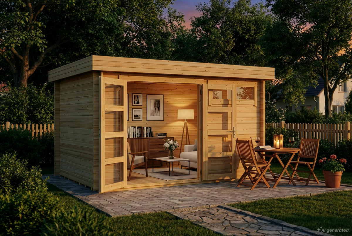 GARTENHAUS Holz Komplettset - Leandro - Naturfarben, Holz (394/217/268cm) - Alpholz