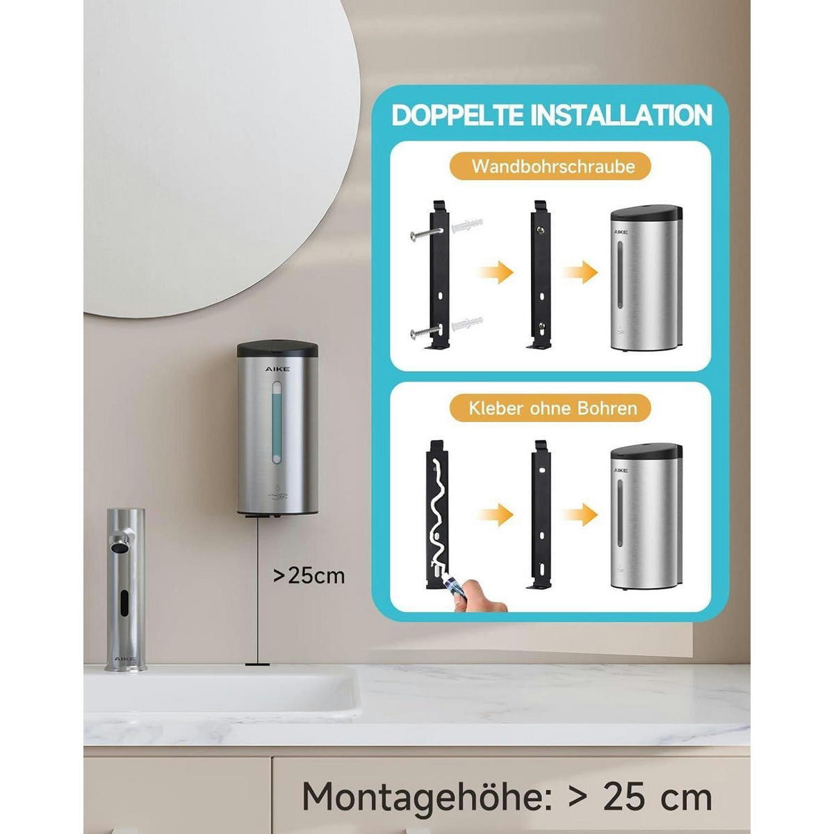 SEIFENSPENDER Wandmontage Edelstahl 750ml - Silberfarben, Metall (11/24/13cm)