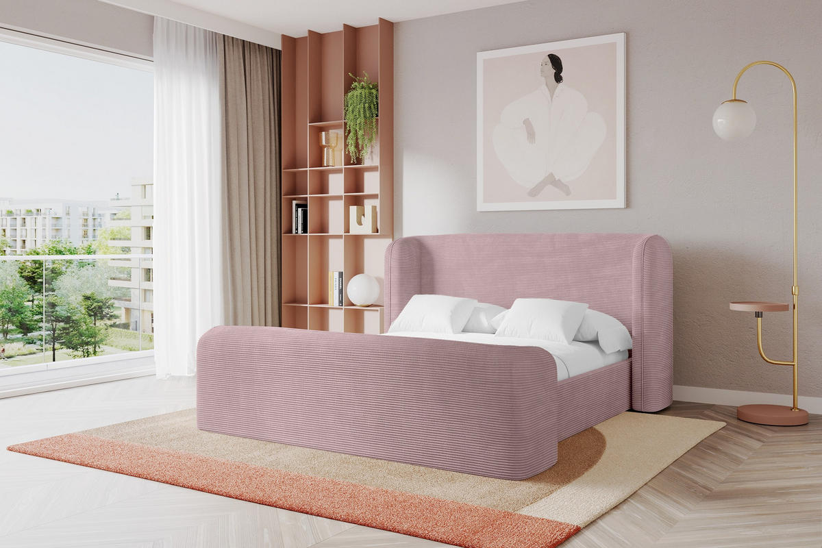 POLSTERBETT mit Bettkasten, Fußteil und Lattenrost, Boxbett ohne Matratze - ESTI-Z 160x200 Rosa - Rosa, Holzwerkstoff/Textil (160/200cm) - ALTDECOR