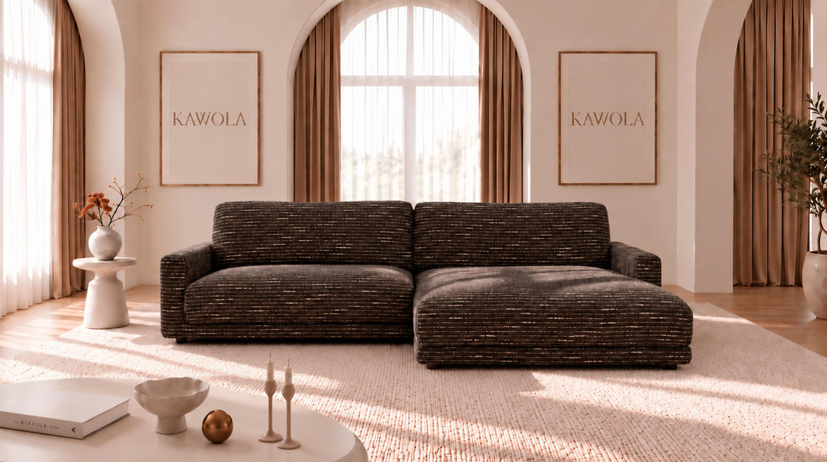 ECKSOFA MARLIN Braun Flachgewebe - Dunkelbraun/Schwarz, Kunststoff/Textil (262/168cm) - KAWOLA