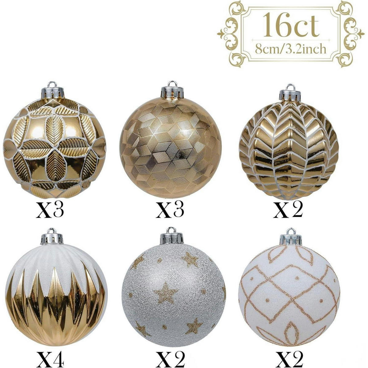 WEIHNACHTSKUGELN 16-teiliges Set 8 cm Gold Weiss - Multicolor, Kunststoff (8/8/8cm)