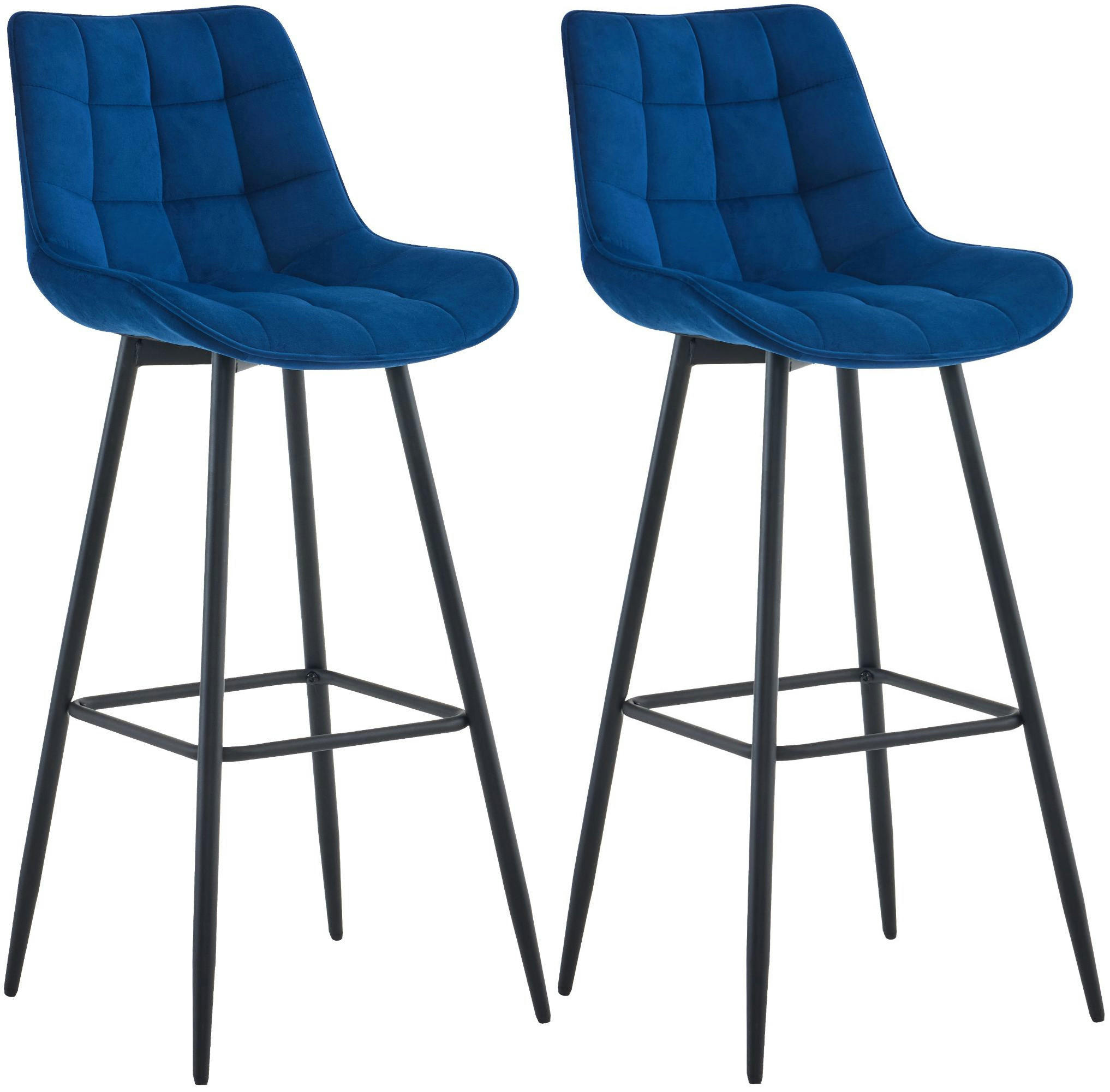 BARHOCKER 2er Set Samt blau - Blau/Schwarz, Textil/Metall (47/106/52cm) - CLP