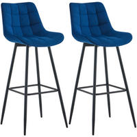 BARHOCKER 2er Set Samt blau - Blau/Schwarz, Textil/Metall (47/106/52cm) - CLP