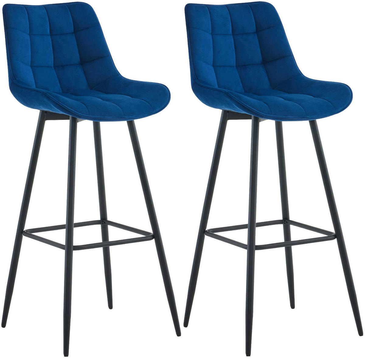 BARHOCKER 2er Set Samt blau - Blau/Schwarz, Textil/Metall (47/106/52cm) - CLP