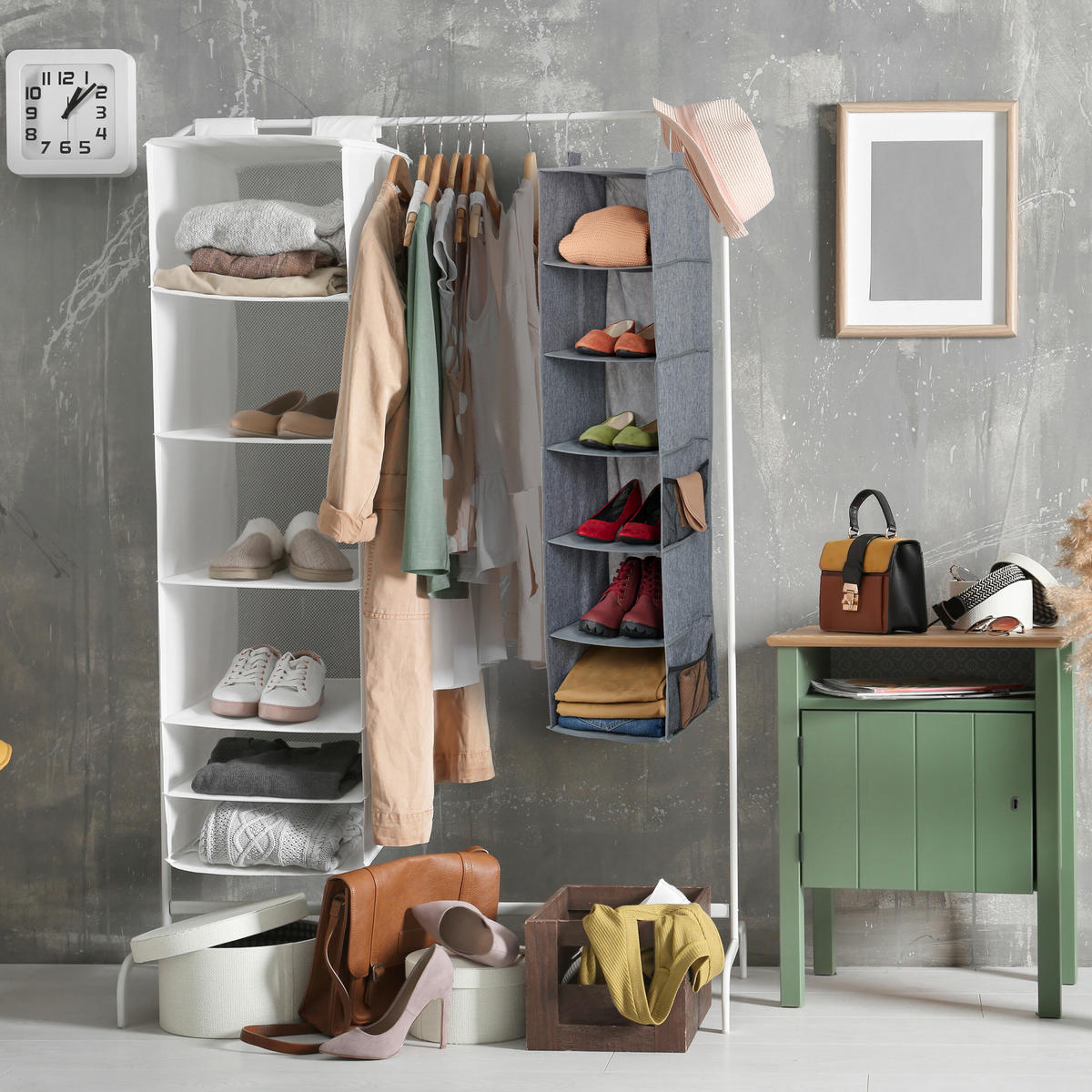 KLEIDERSCHRANK-HÄNGEREGAL - Grau, Wellpappe/Kunststoff (30cm) - Relaxdays