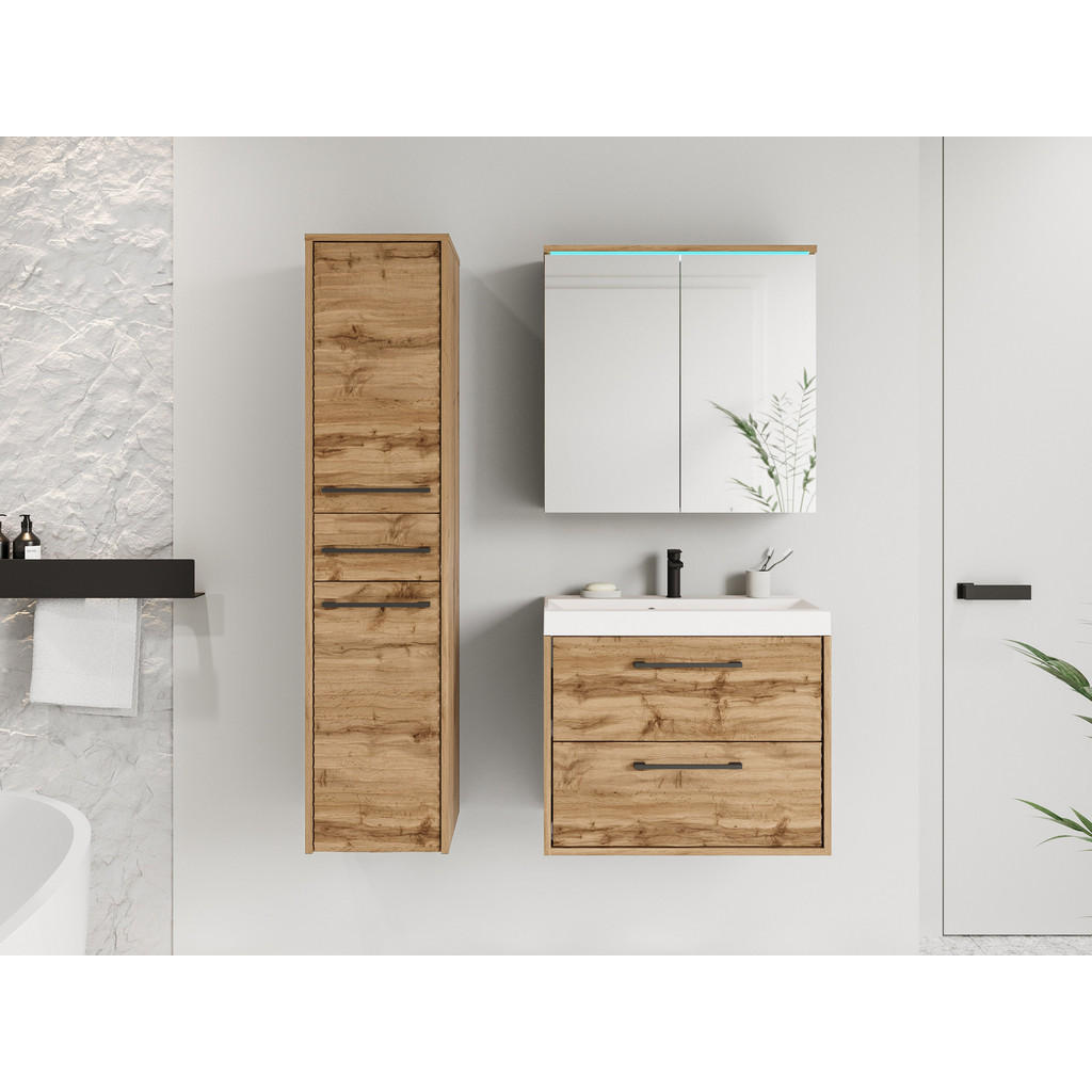 Thumbnail - Mirjan24 Badmöbel-Set, Braun, Metall, 3 Schubladen, 30x130x35 cm, Badezimmer, Badmöbelsets & Badmöbelserien, Badmöbel-Se...