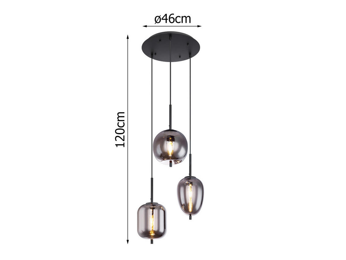 LED-PENDELLEUCHTE Schwarz Ø46cm, Glaskugeln Rauchglas - Schwarz, Glas (46/46/120cm) - meineWunschleuchte
