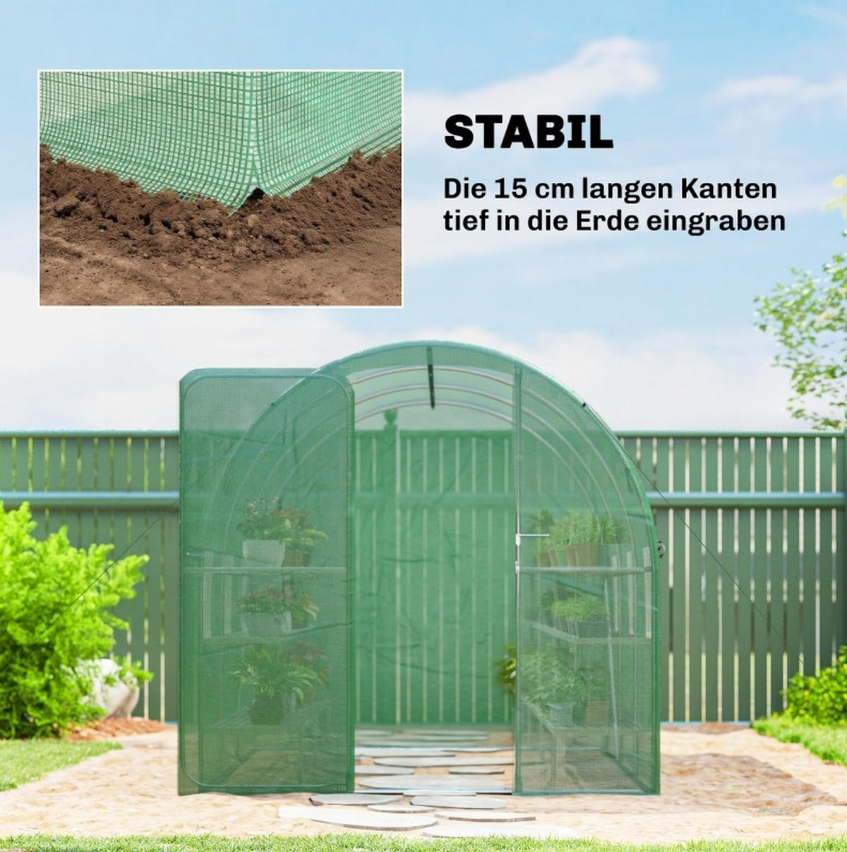 GEWÄCHSHAUS aus Polyethylen 200x300x200 cm in Grün mit 6 Netzfenstern - Grün, Kunststoff (300/200/200cm) - Modfu
