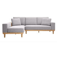 ECKSOFA 5-Sitzer Mit Stauraum Hellgrauer Stoff Mit Strukturiertem Samteffekt Helles Holz KOMAO - Hellgrau, Textil (171/236cm) - Miliboo