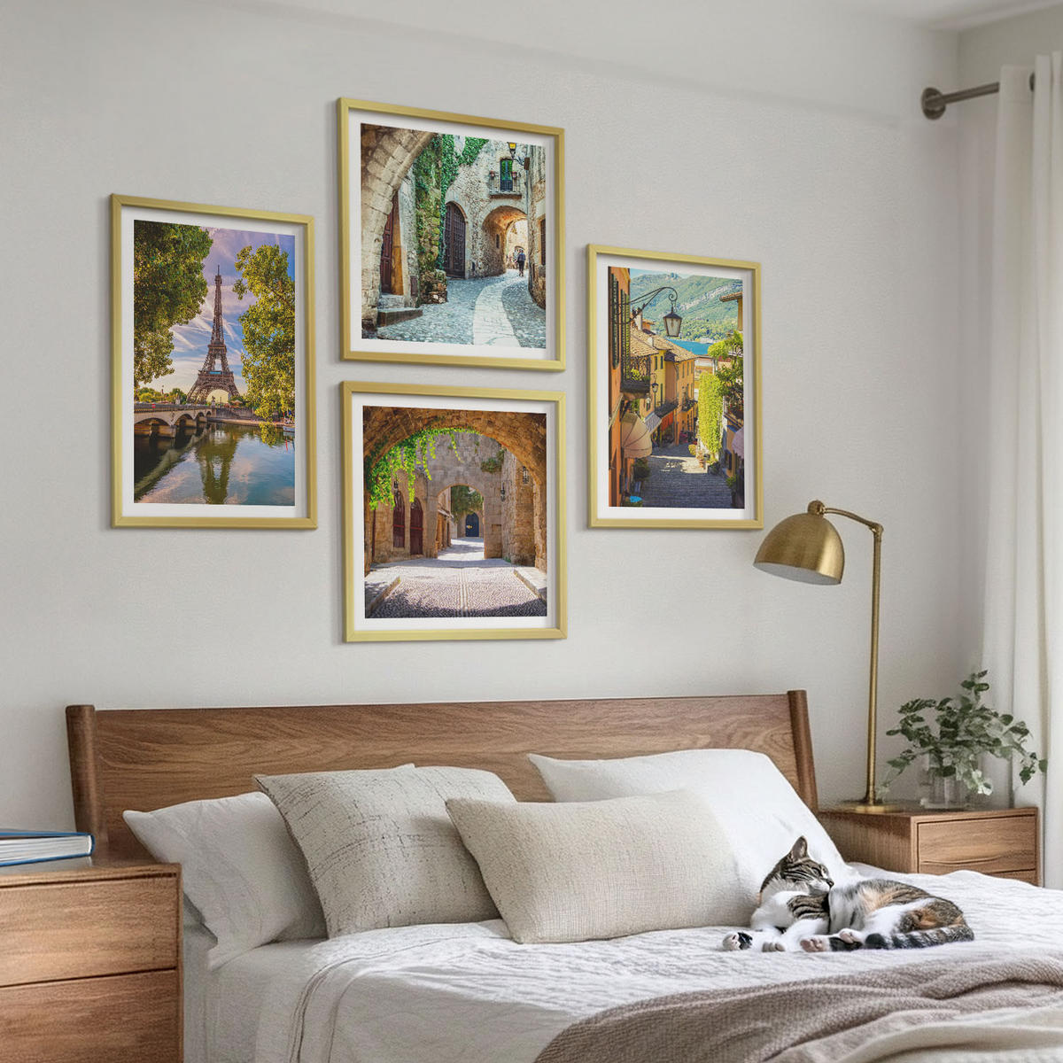 BILDER SET 4er Set - 50x50 cm & 40x60 cm Goldrahmen - Eiffels Straßenarchitektur - Goldfarben, Kunststoff (50/50cm) - TULUP