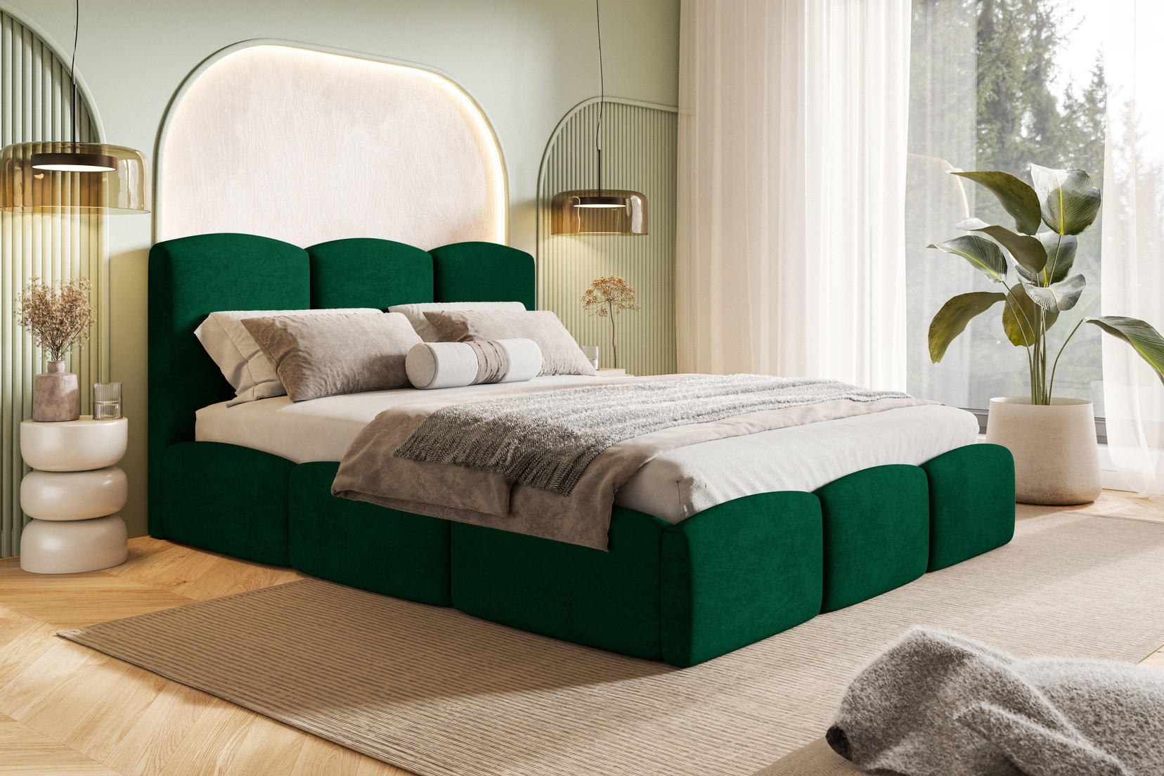 POLSTERBETT 180x200 Roma Slim mit Bettkasten, Lattenrost, Velvet Grün - Grün, Holz/Textil (180/200cm) - Emporius