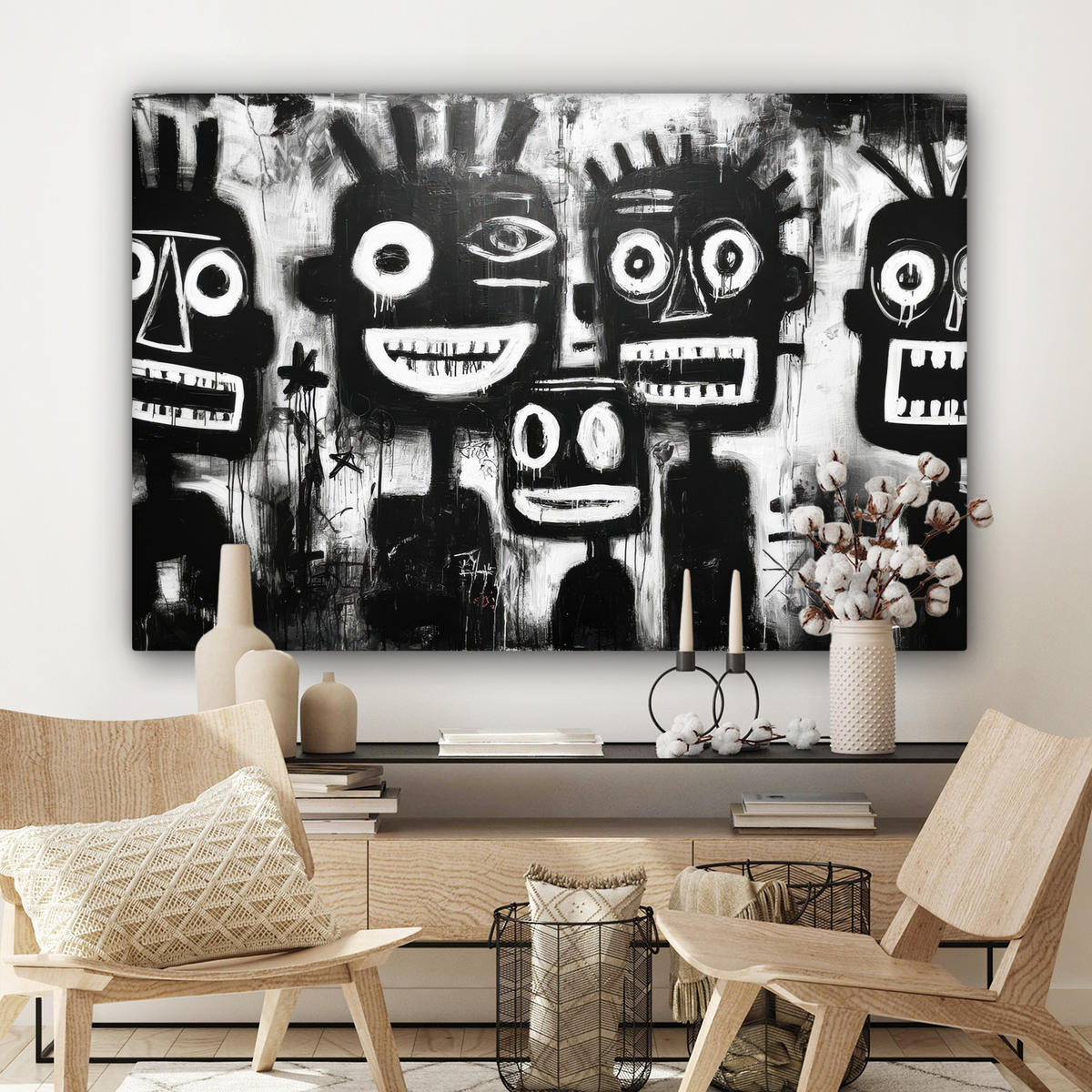 LEINWANDBILD Malerei - Figuren - Schwarz - Abstrakt XXL 150x100 cm - Schwarz, Textil (150/100cm) - MuchoWow