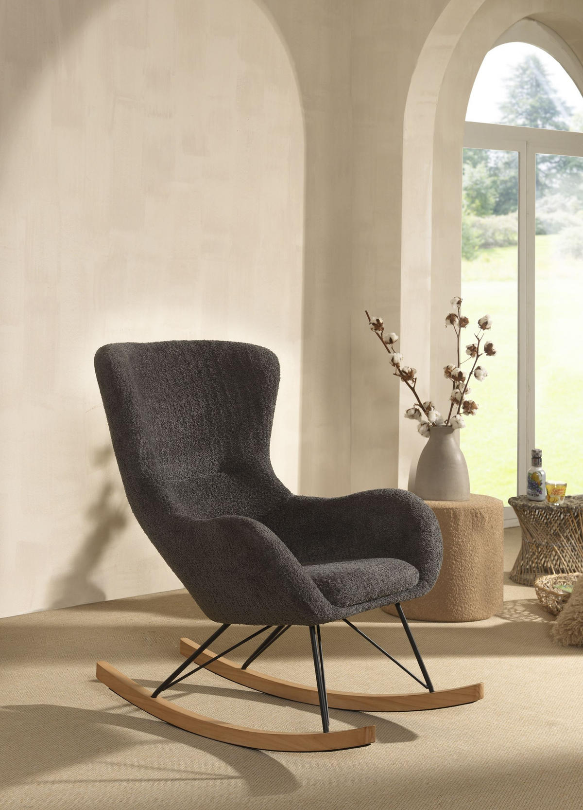 SCHAUKELSTUHL Katreena 76x110x101 Anthrazit/Schwarz/Natur - Anthrazit, Metall (76/101/110cm) - 58aufmkessel