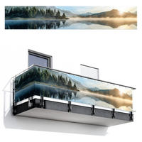 BALKON-SICHTSCHUTZ See - Nebel - Berge - Landschaft - Hellblau, Kunststoff (500/85cm) - MuchoWow