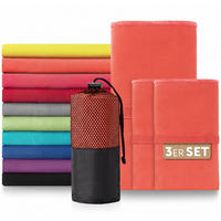 SPORTHANDTUCH microfiber 3er-Set , 180/90 cm & 2 x 80/40 cm,Hellrot - Hellrot, Textil (180/90cm) - Blumtal