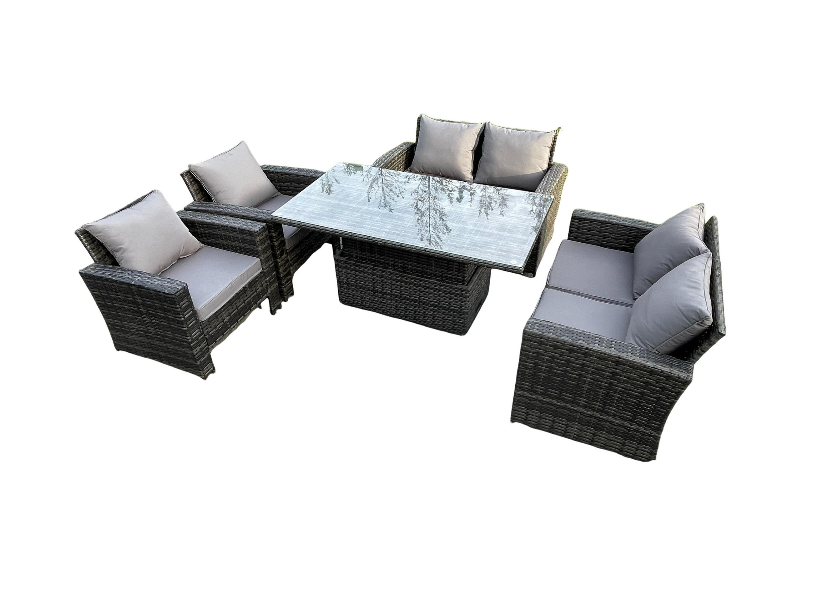 GARTENSOFA Hohe Rückenlehne Polyrattan Dunkelgrau 6-Sitzer - Dunkelgrau, Metall - Fimous