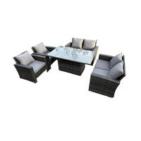 GARTENSOFA Hohe Rückenlehne Polyrattan Dunkelgrau 6-Sitzer - Dunkelgrau, Metall - Fimous