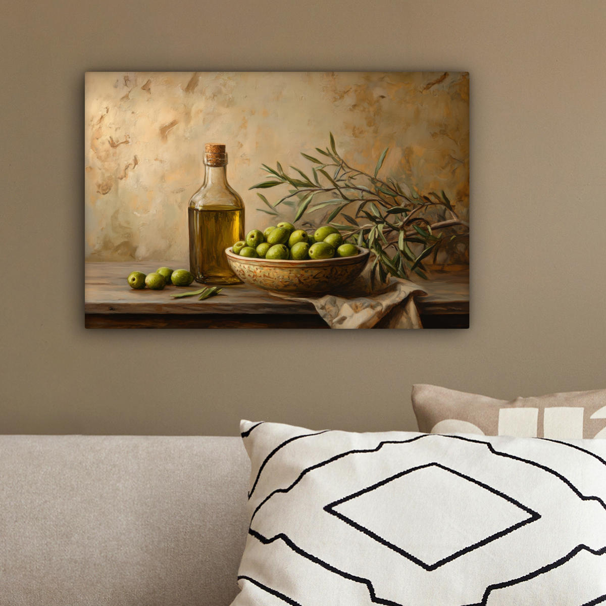 LEINWANDBILD Oliven - Stilleben - Vintage 30x20 cm - Olivgrün, Textil (30/20cm) - MuchoWow