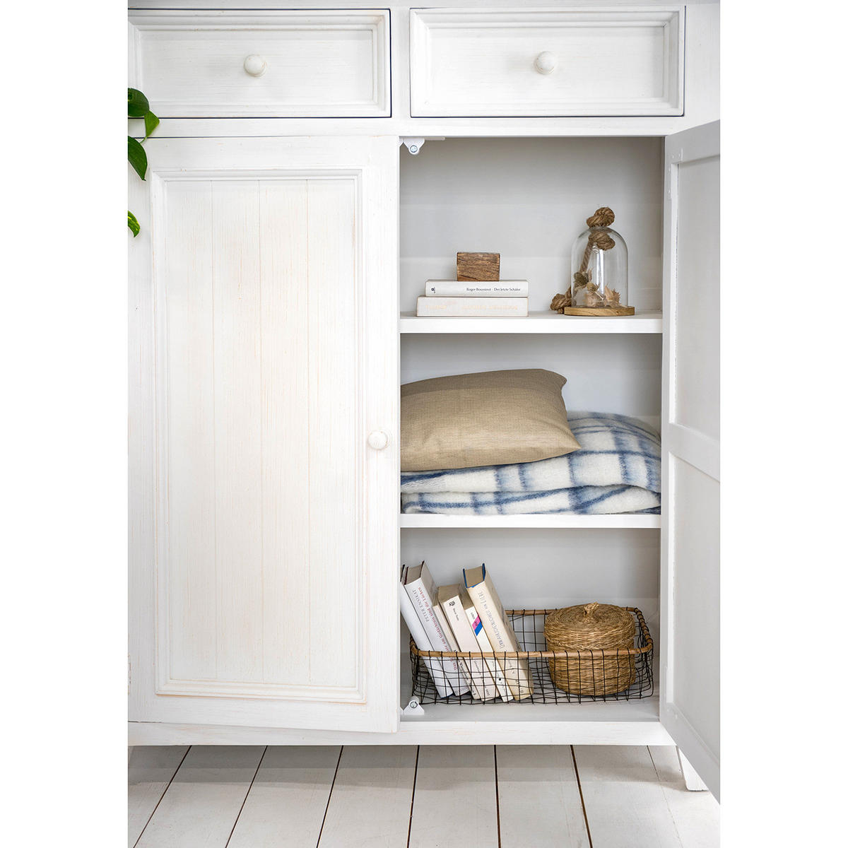 VERTIKO - Kiefer massiv - Weiß, Holz (110/140/40cm) - home24