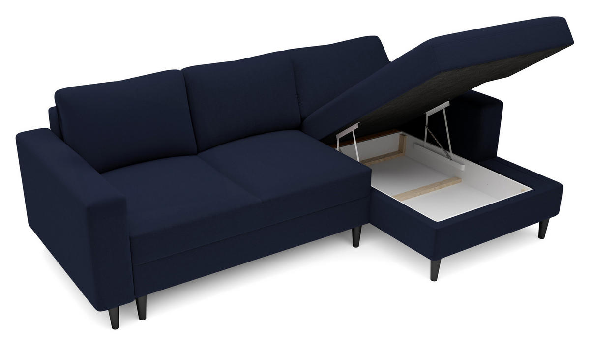 ECKSOFA Nalika Dunkelblau Velours - Schwarz/Dunkelblau, Holz/Textil (230/143cm) - Selsey