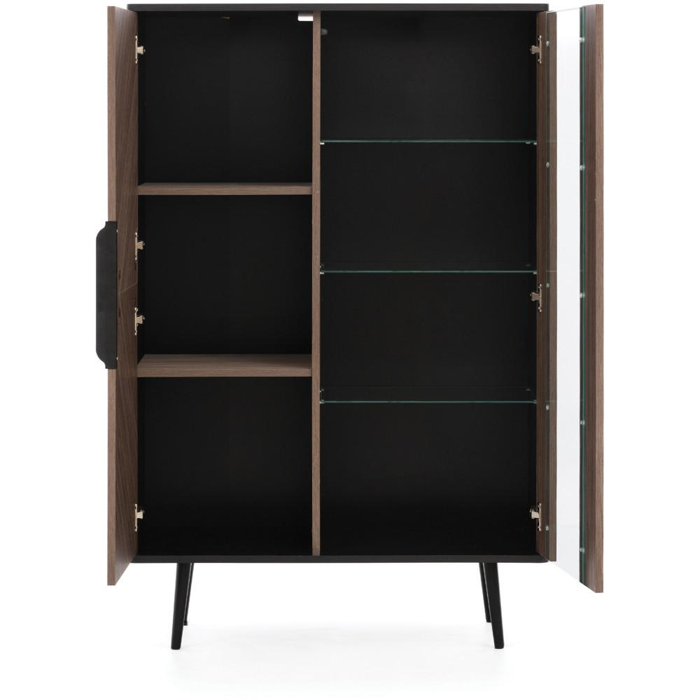 VITRINE Parini mit 2 Türen und 5 Einlegeboden, Graphitschwarz/Captains Deck - Eichefarben, Holzwerkstoff/Metall (90/140/41cm) - Beautysofa