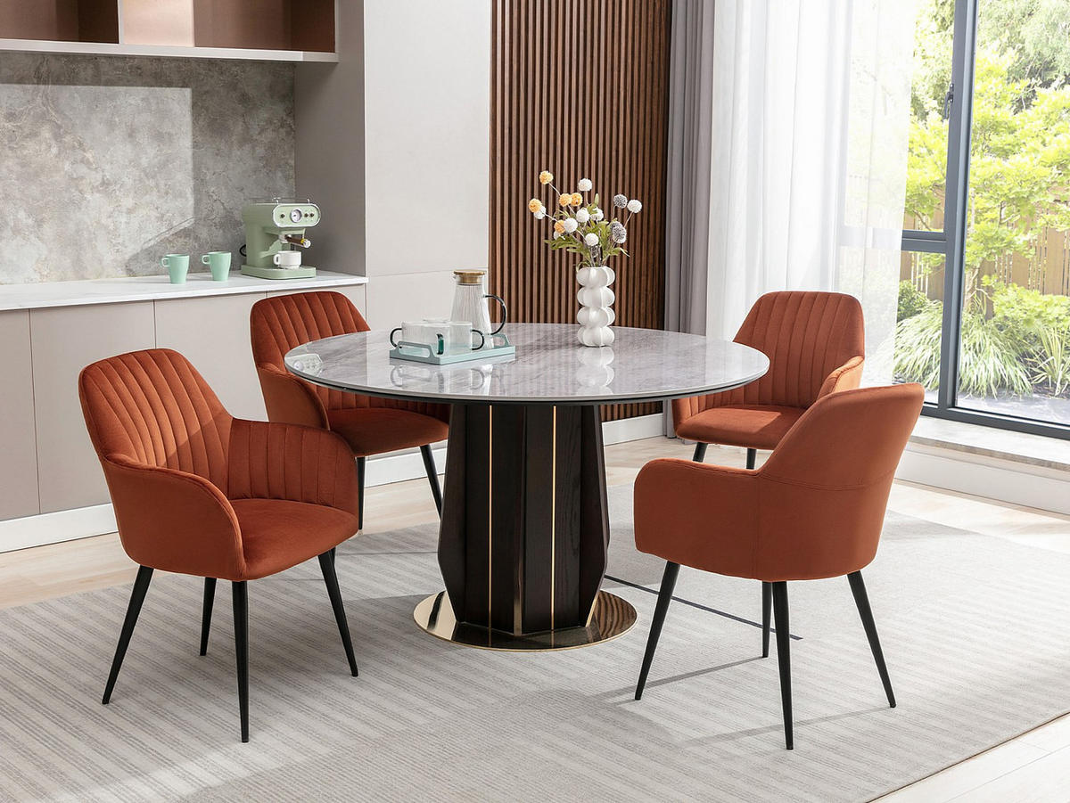 STUHL mit Armlehnen 6er-Set - Samt und schwarzes Metall - Terracotta - ELEANA - Braun, Textil (59/82/58cm) - Vente-Unique