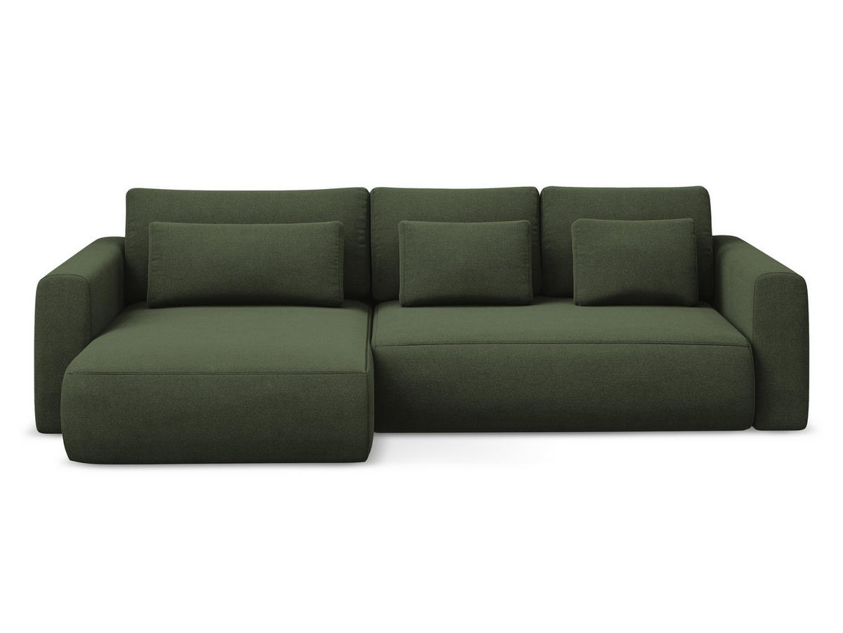 ECKSOFA mit Schlaffunktion Strukturstoff Stoff Grün - Schwarz/Olivgrün, Kunststoff/Textil (149/278cm) - Makamii