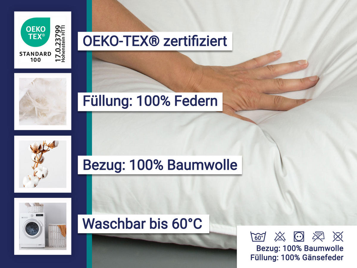 KOPFKISSEN, 60x80 cm, 100% Baumwolle, Weiß - Weiß, Textil (60/80cm) - Zollner