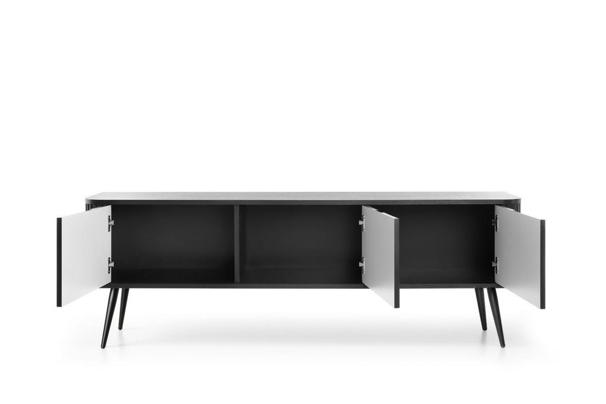 TV-SCHRANK "NOVA" Schwarz 154x39x56cm Geriffelt Regal, 2-Türen, Schublade, Schwarze Beine - Schwarz, Holzwerkstoff/Kunststoff (168/56/39cm) - DomoHome