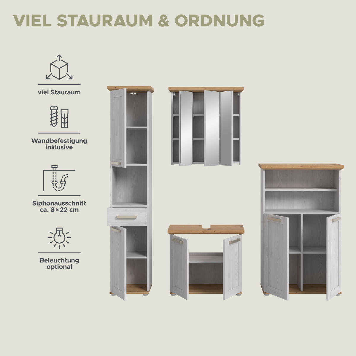 BAD-SET VERONA 4-tlg. (B/H/T: ca. 213/187/34 cm) in Sibiu Lärche Nachbildung/Sibiu Lärche Nachbildung - Lärchefarben, Holzwerkstoff (213/187/34cm)