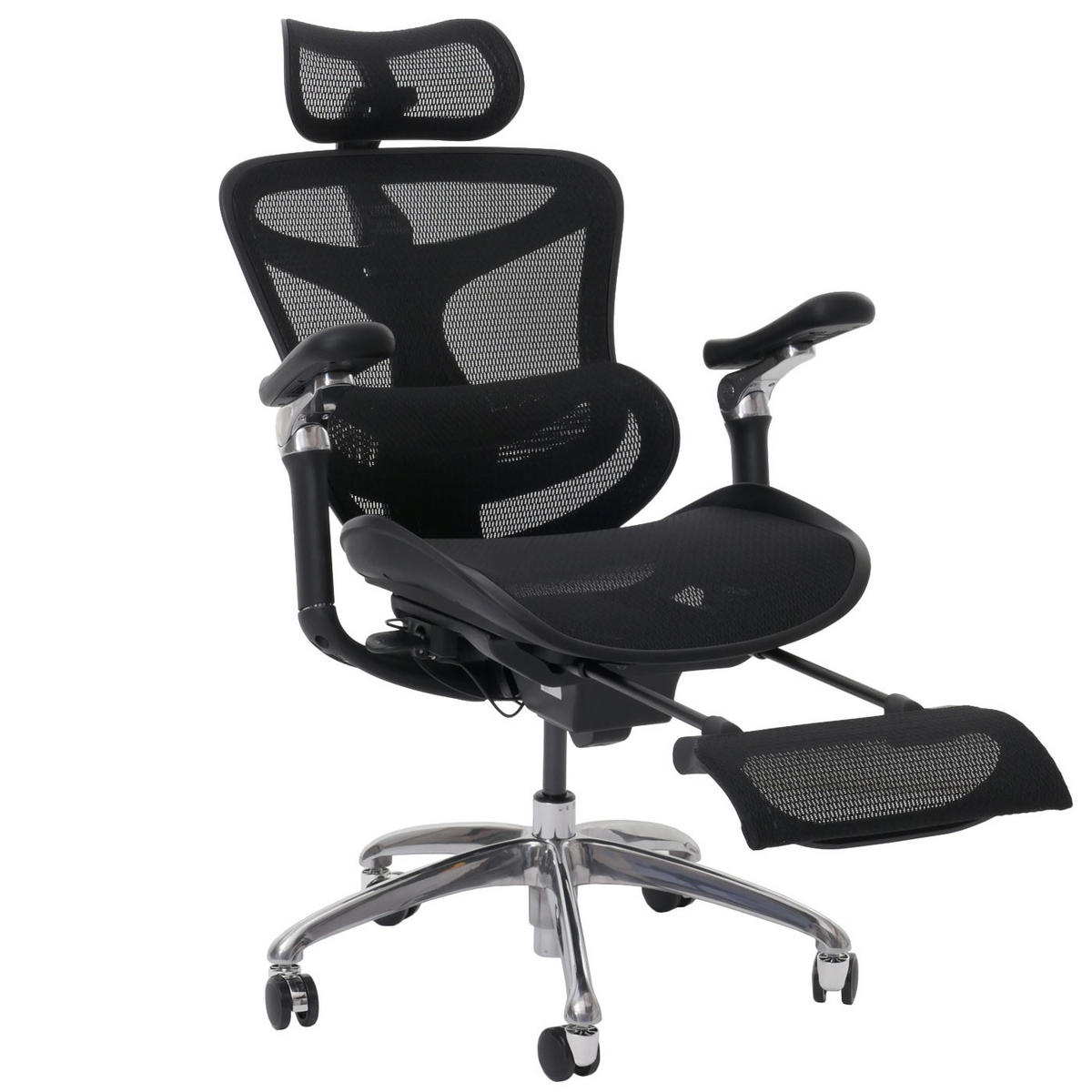 DREHSTUHL HxBxT 128x64x143cm Sitzhöhe 44cm ergonomisch Lordosenstütze Fußstütze 6D-verstellbare Armlehnen Schwarz - Schwarz, Kunststoff (64/128/143cm) - PROREGAL