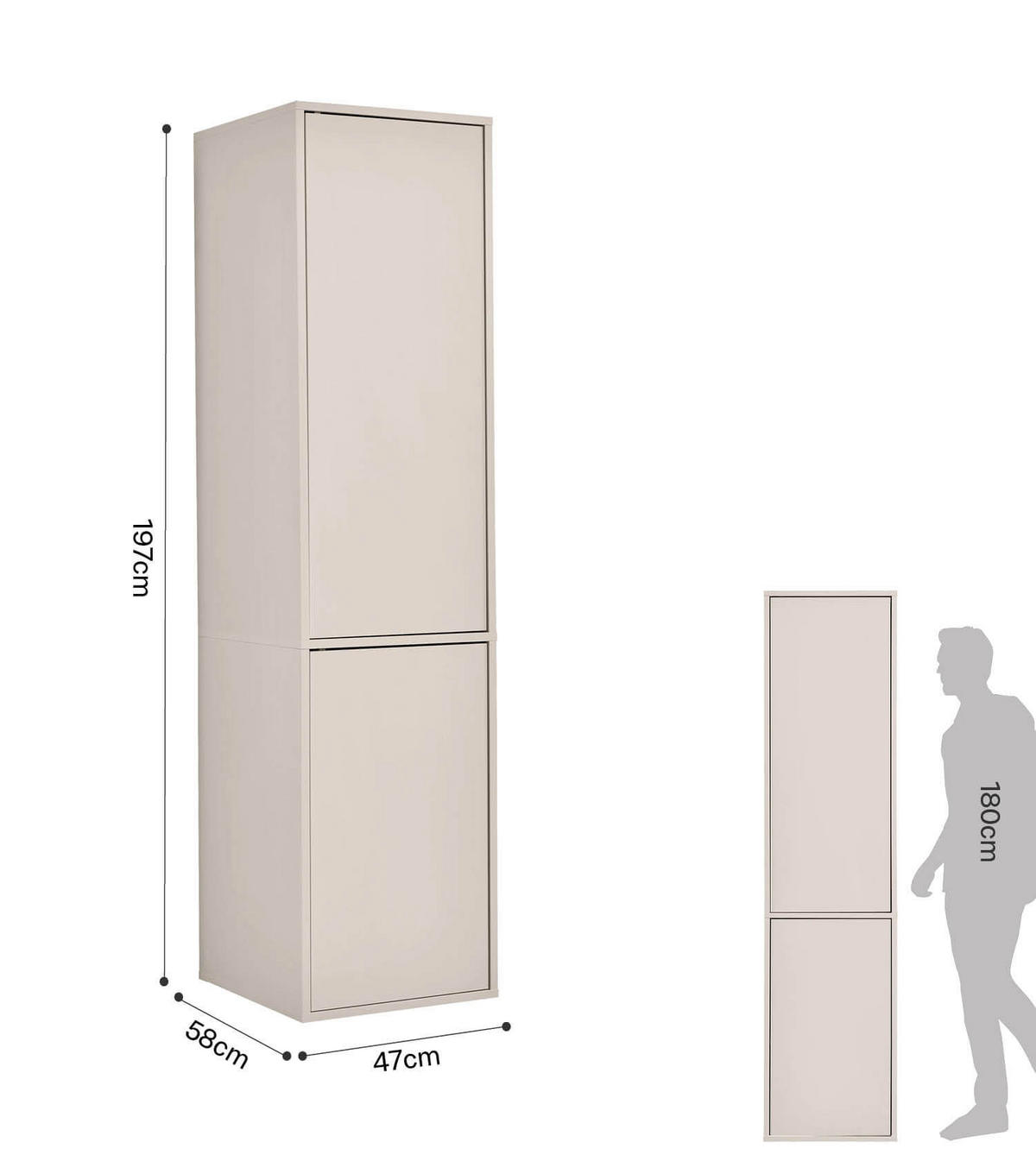 KLEIDERSCHRANK Der Robe - Beige, Holzwerkstoff (47/197/58cm) - Mokebo