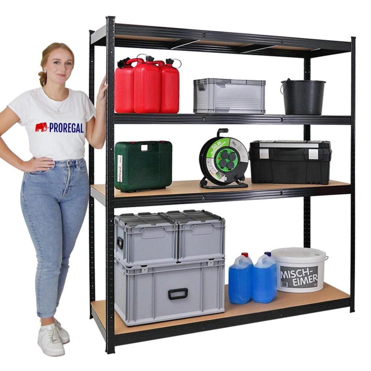 SCHWERLASTREGAL Taurus XL 5er-Set 180x160x60 cm Fachlast 250 kg Schwarz - Schwarz, Metall (800/180/60cm) - PROREGAL