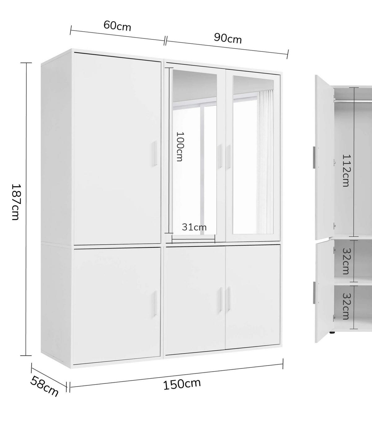 KLEIDERSCHRANK mit Spiegel Der Grenzenlose - Weiß, Holzwerkstoff (150/187/58cm) - Mokebo