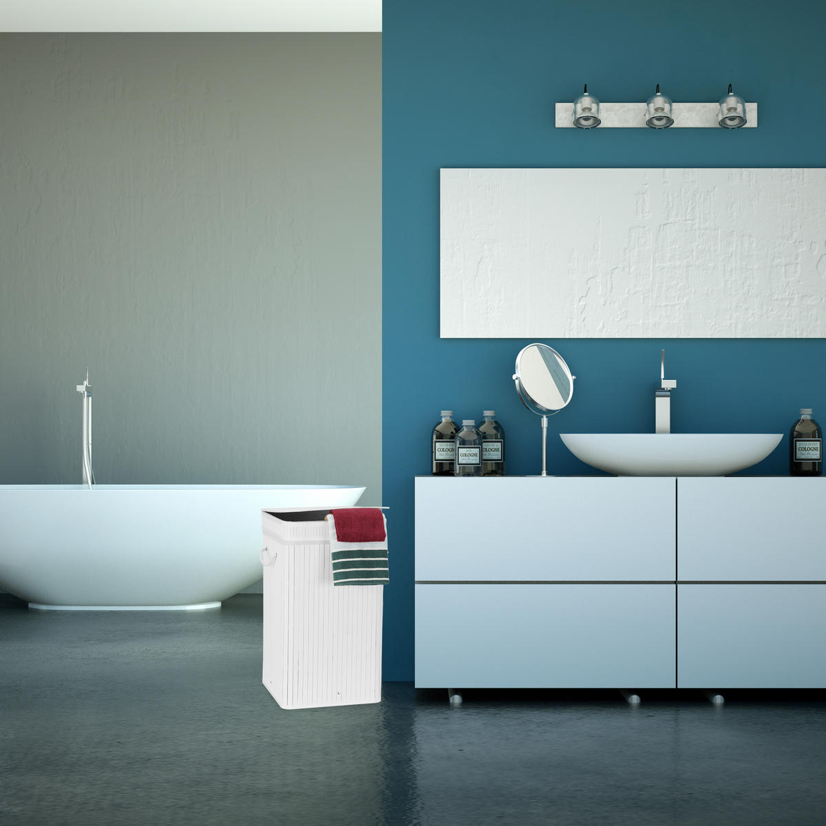 WÄSCHEKORB - Weiß, Holz/Textil (36/63/36cm) - Relaxdays