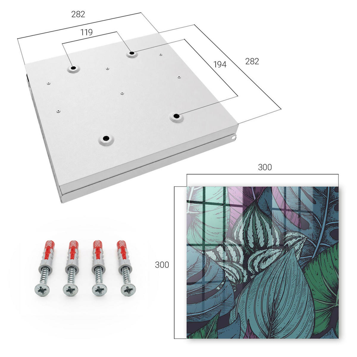 SCHLÜSSELBOX Weiß 30x30 cm – Türöffnung nach rechts - Geheimnisvolle Blätter - Grün, Metall (30/30/5cm) - TULUP