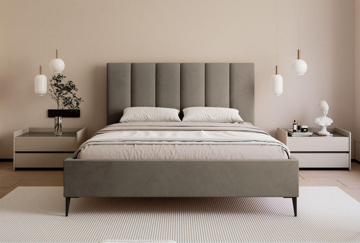 POLSTERBETT Masego Graubeige mit Metallbeinen, Velours, 180x200 cm - Taupe/Schwarz, Textil/Metall (180/200cm) - Selsey
