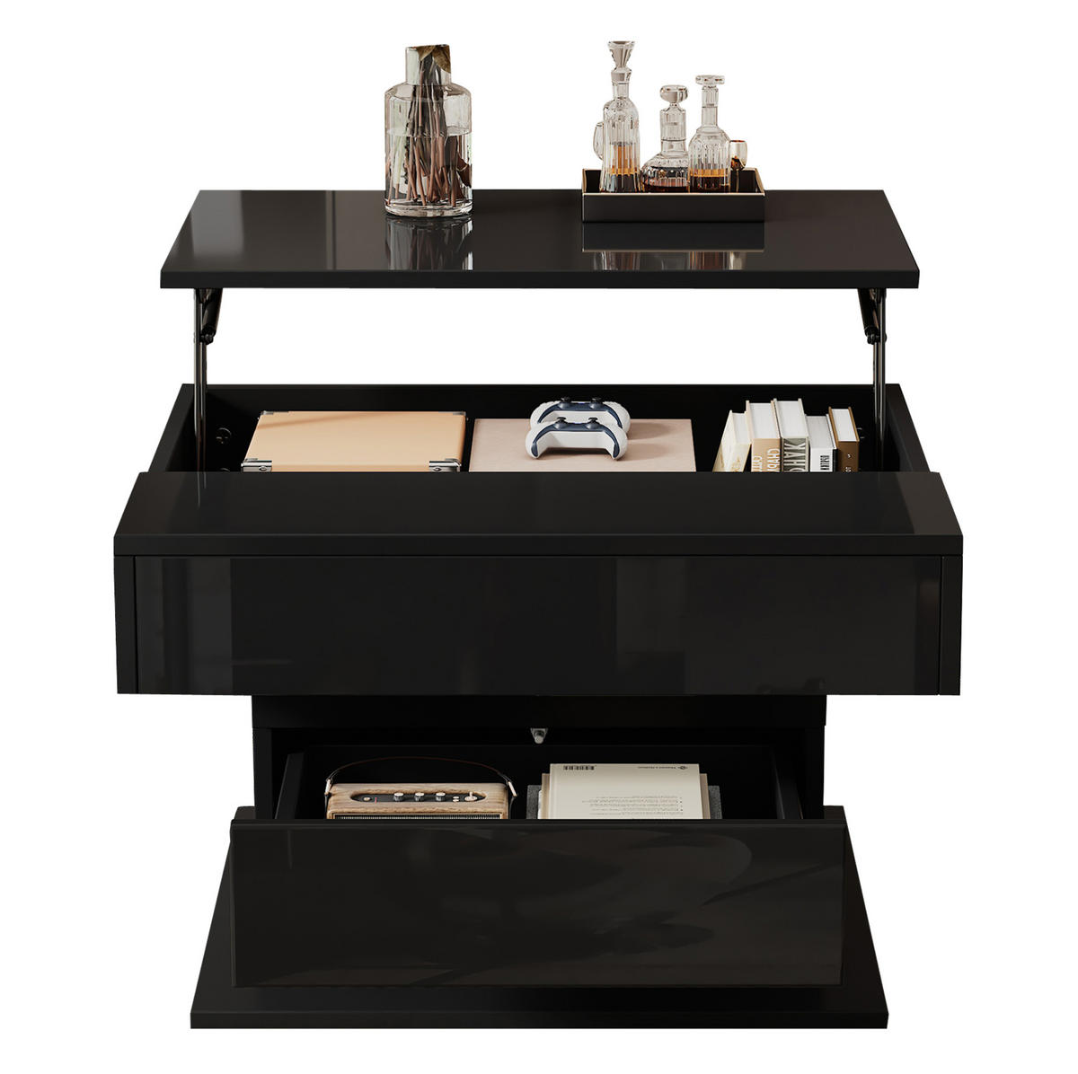 KONFERENČNÍ stolek 70/70/45 cm černý z dřevotřísky s otočnou a zvedací deskou - černá, kompozitní dřevo (70/70/45cm) - OKWISH