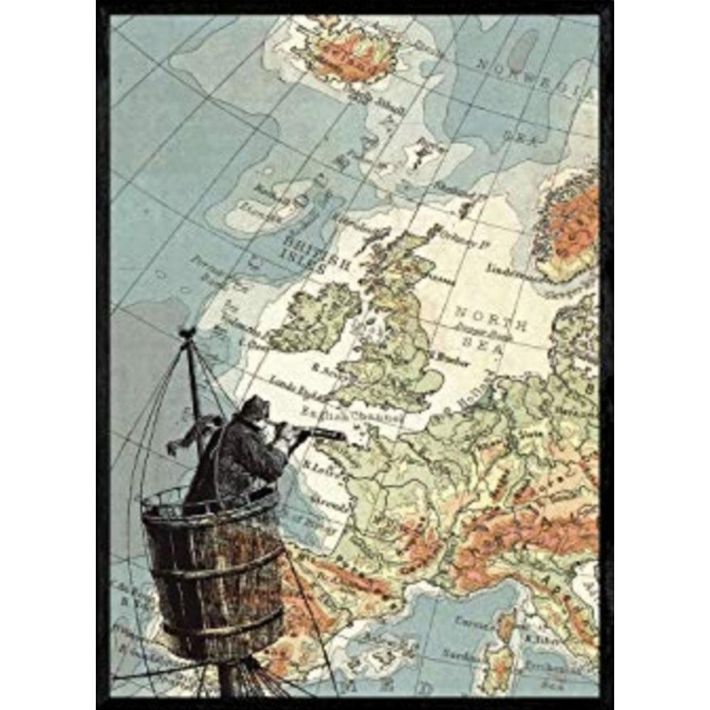 POSTER Vintage Stil Seemann Mit Fernglas Über Europa. A4 Rahmenlos - Klar, Papier (29.7/5/21cm) - Nacnic