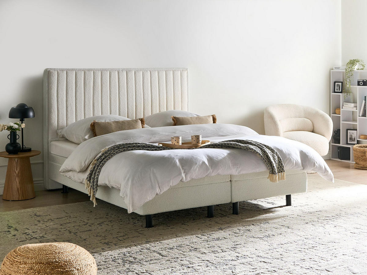 BETT 160/200 cm Cremeweiß Duke II - Schwarz/Weiß, Textil (160/200cm) - Beliani