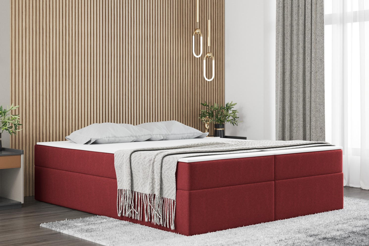 BOXBETT Mit Bettkasten Und Matratze Topper Ruben Rot 200x200 cm H3-Bonell - Rot, Holz/Textil (200/200cm) - Kaiser Möbel