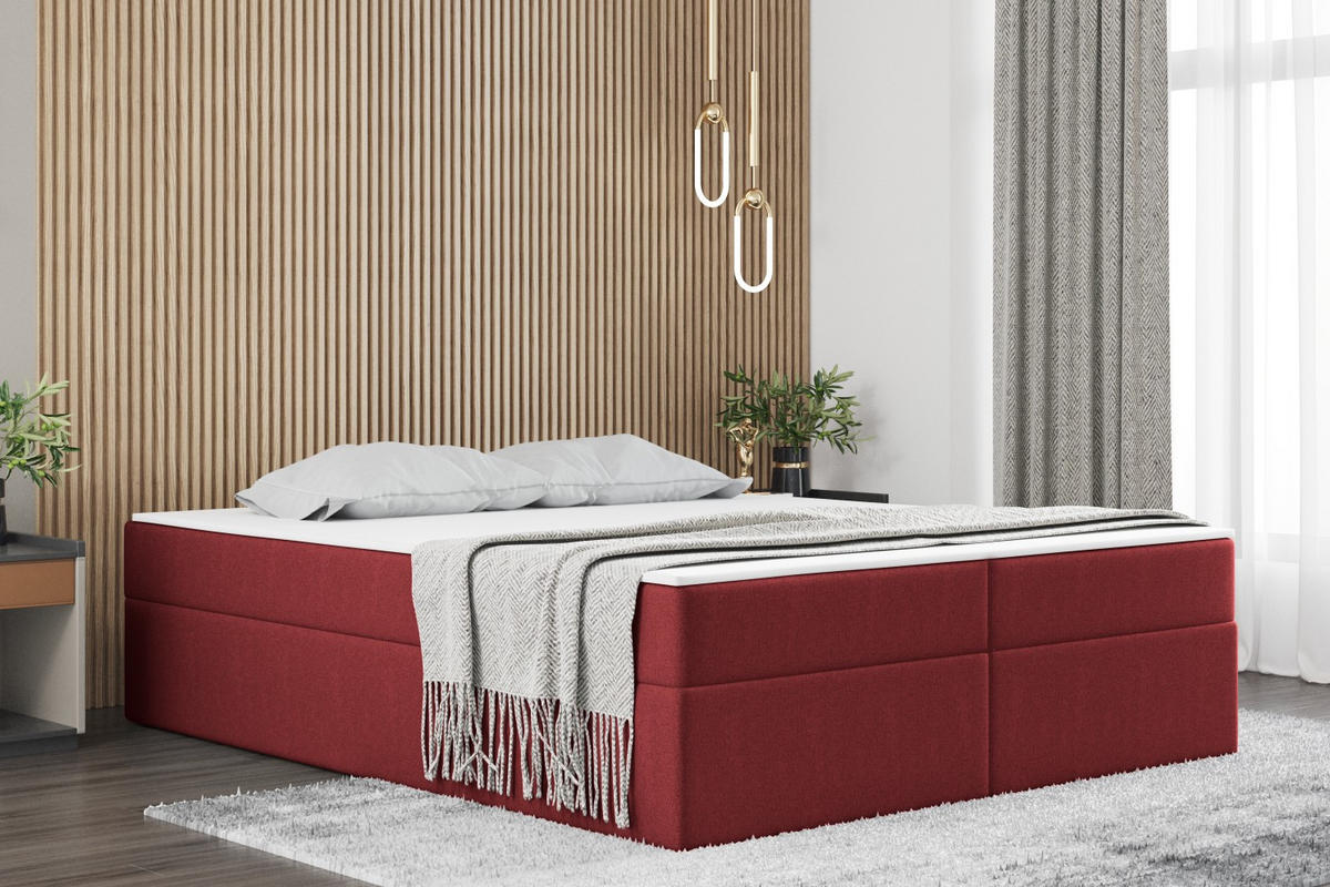 BOXBETT Mit Bettkasten Und Matratze Topper Ruben Rot 160x200 cm H2-Pocket - Rot, Holz/Textil - Kaiser Möbel