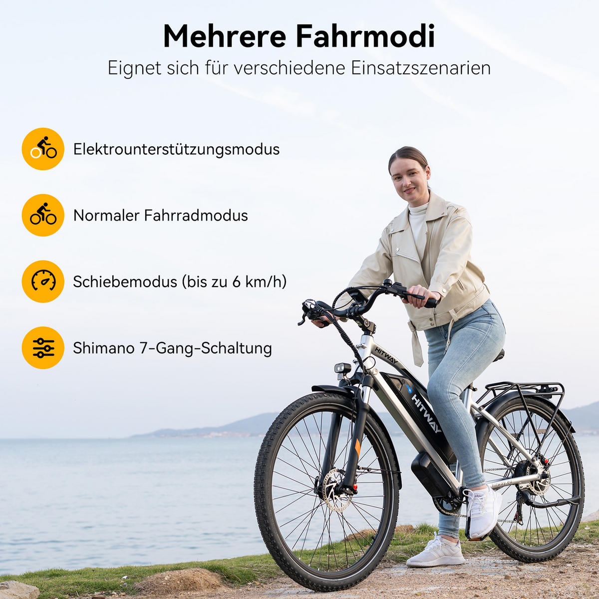 E-BIKE BK27PRO 28 Zoll 48V 16Ah mit NFC - Silberfarben, Metall (87cm) - HITWAY